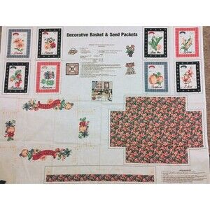 5/$25 Vintage Wamsutta Decorative Basket And Seed Packets Cotton Craft Panel NOS